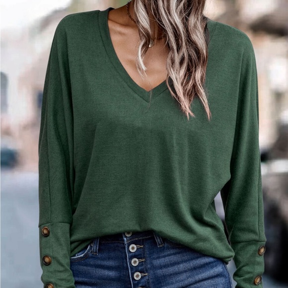 Boho dark green batwing sleeve top - Picture 6 of 6